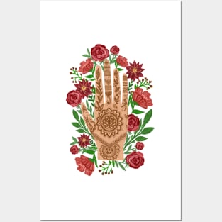 Floral Henna Hand with white background Posters and Art